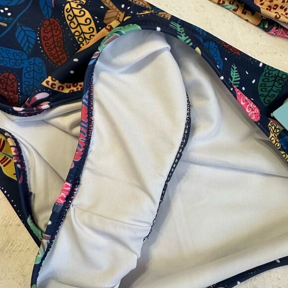 NWT Cheetah Print Mutilcolor Safari Two Piece High Waist Boho Bikini Size Large - Picture 10 of 11